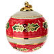 Sfera albero Natale Dell'Arte Ceramiche rossa avorio con agrifoglio 8 cm dipinta a mano  s1