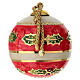 Sfera albero Natale Dell'Arte Ceramiche rossa avorio con agrifoglio 8 cm dipinta a mano  s2