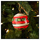 Sfera albero Natale Dellarte Ceramiche rossa avorio con agrifoglio 8 cm dipinta a mano  s2