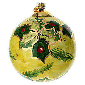 Sfera albero Natale Dell'Arte Ceramiche fondo verde agrifoglio bacche rosse 80 cm dipinta mano