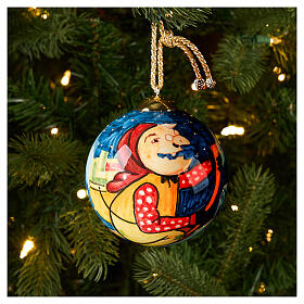 Pallina Dellarte Ceramiche albero Natale smaltata Befana su sfondo blu 10 cm dipinta mano