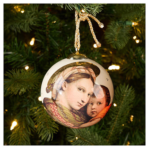 Dellarte Ceramiche Christmas ball, Madonna with Child on light background, 4 in, hand-painted 2