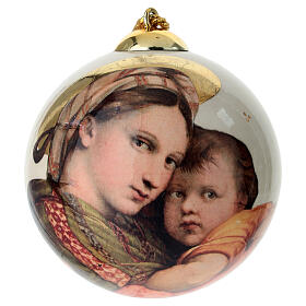 Pallina Dell'Arte Ceramiche Madonna con Bambino su fondo chiaro 10 cm dipinta a mano