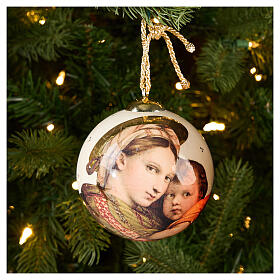 Christmas Ball Madonna with Baby on Light Background Dellarte Ceramics 10 cm Hand-Painted