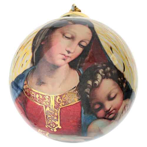 Bombka, Madonna ze śpiącym Dzieciątkiem, Dellarte Ceramiche, 10 cm, ręcznie malowana 1