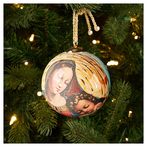 Christmas Tree Ball Madonna and Sleeping Baby Jesus Dellarte Ceramics 10 cm Hand-Painted 2