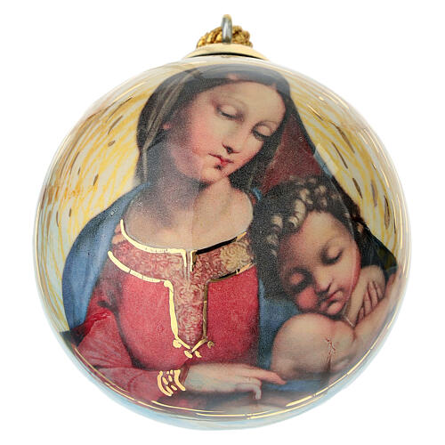Keramikkugel, rund, mit Darstellung der Gottesmutter mit Kind, 8 cm, handbemalt – Dellarte Ceramiche 1