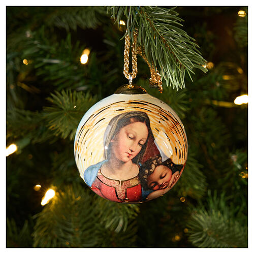 Esfera árbol Navidad Maria y Niño Jesús Dellarte Ceramiche 8 cm pintada a mano 2