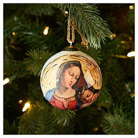 Pallina albero Natale Maria e Gesù Bambino Dellarte Ceramiche dipinta a mano 8 cm