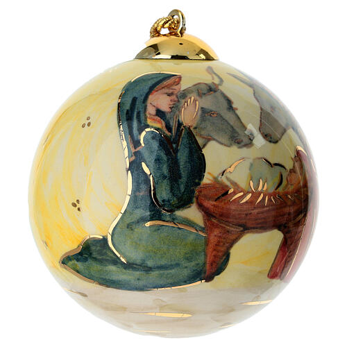Bombka z motywem Świętej Rodziny, Dellarte Ceramiche, ręcznie malowana, 10 cm 4