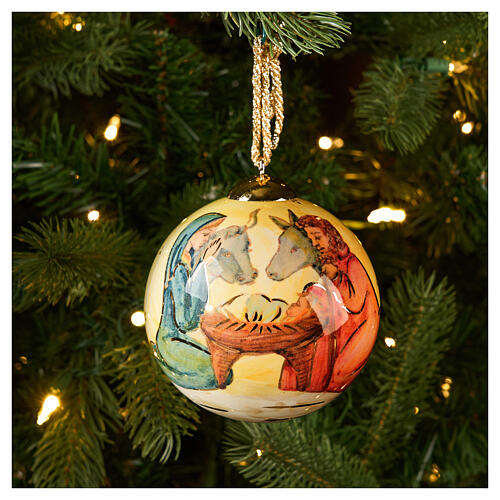 Hand-Painted Christmas Tree Ball Nativity Scene Dellarte Ceramics 10 cm 2