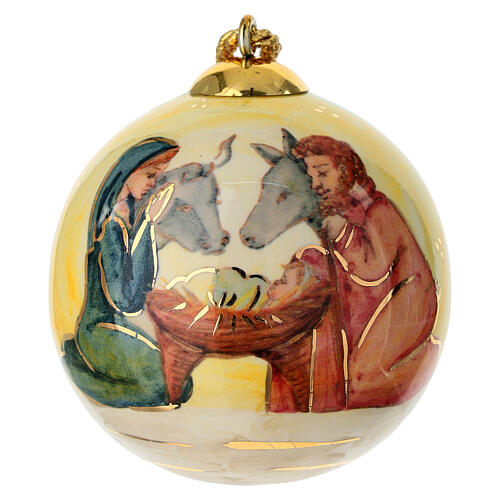 Ozdoba choinkowa z motywem Świętej Rodziny, Dellarte Ceramiche, ręcznie malowana, 8 cm 1
