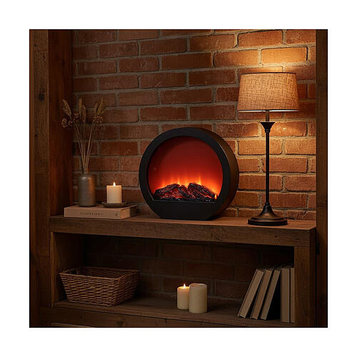 Lareira decorativa redonda efeito chama LED 30x35x10 cm 2