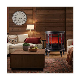Ancien poêle à bois effet flamme LED 55x45x25 cm