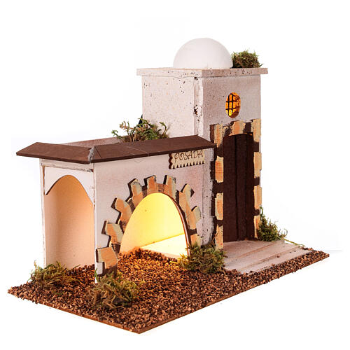 Taberna estilo árabe cortiça com luz para presépio com figuras altura média 6-8 cm, medidas 15x20x10 cm 6