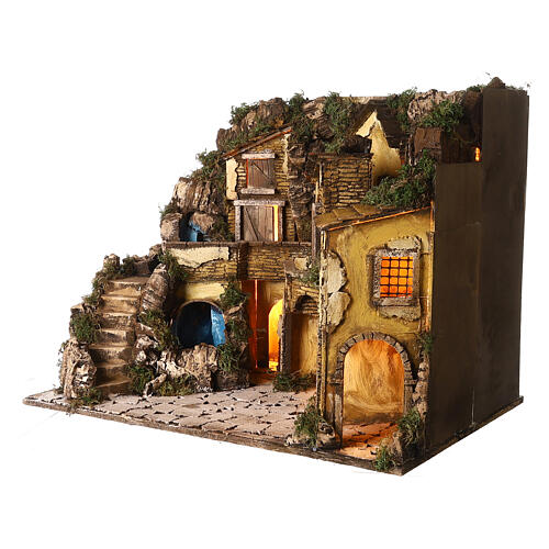 Neapolitan nativity village 1700s style with waterfall lights, 45x60x40 cm 3