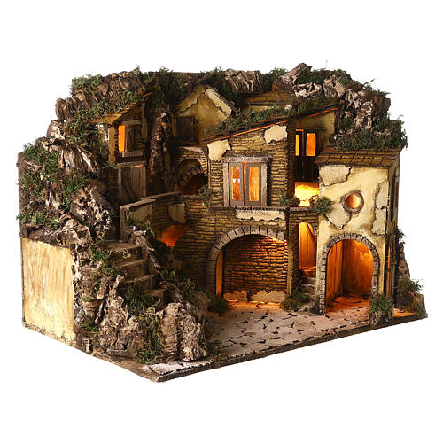 Neapolitan nativity village 1700s style with waterfall lights, 45x60x40 cm 5