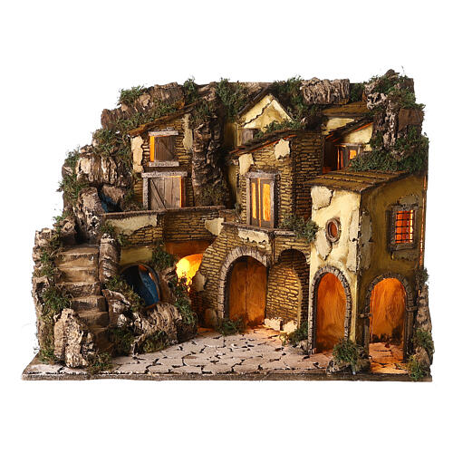 Borgo presepe napoletano stile 700 cascata luci 45x60x40 cm 1