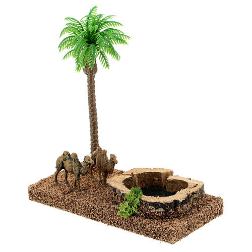 Oaza z wielbłądami i palmą, scenografia do szopki 8 cm 2