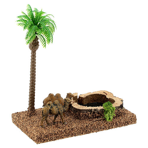 Oaza z wielbłądami i palmą, scenografia do szopki 8 cm 3