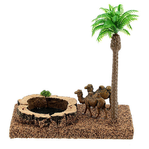 Oaza z wielbłądami i palmą, scenografia do szopki 8 cm 4