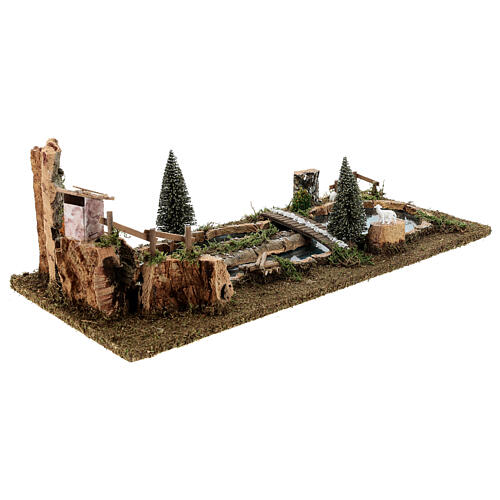 Pond with bridge and sheep, 20x25x55 cm for 6-8 cm Nativity Scenes 4