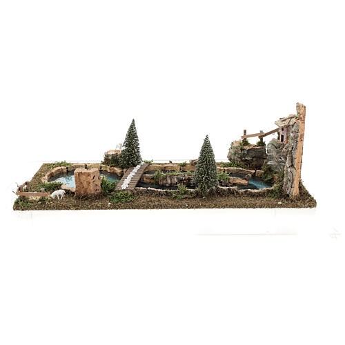 Pond with bridge and sheep, 20x25x55 cm for 6-8 cm Nativity Scenes 5