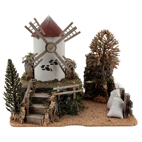 Landscape with working windmill 6-8 cm Nativity Scene 26x28x20 cm 1
