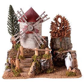 Paisaje molino de viento que funciona belenes 6-8 cm 25x30x20 cm