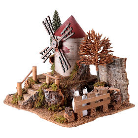 Paisaje molino de viento que funciona belenes 6-8 cm 25x30x20 cm