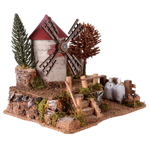 Paesaggio mulino a vento funzionante presepi 6-8 cm 25x30x20 cm 3