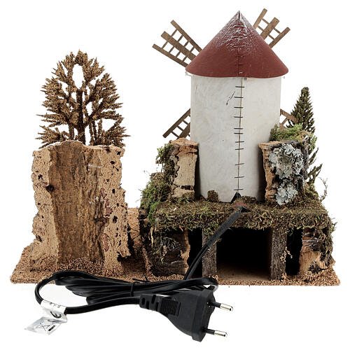 Working windmill with trees, for 6-8 cm nativity 25x30x20 cm 4