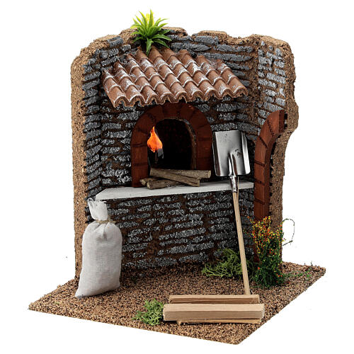 Corner brick oven figurine with LED flame, 15x15x15 cm 10-12 cm nativity 3