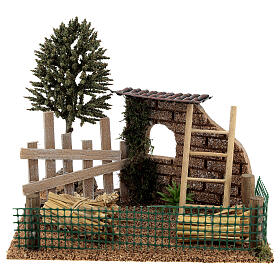 Farm fence with hay, for 8-10 cm nativity 20x15x15 cm