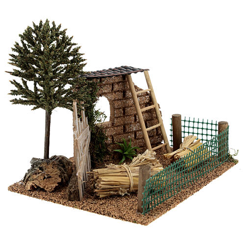 Farm fence with hay, for 8-10 cm nativity 20x15x15 cm 3