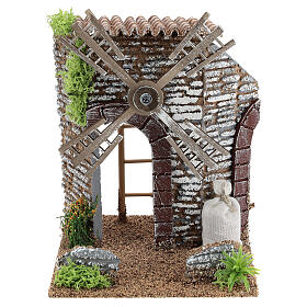 Working windmill cottage 20x14x14 cm nativity scenes 6-8 cm