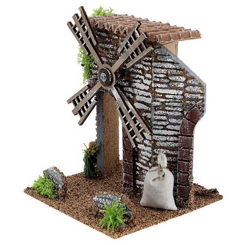 Casa de campo com moinho de vento cenário para presépio com figuras de altura média 6-8 cm, medidas: 20x14x14 cm 2