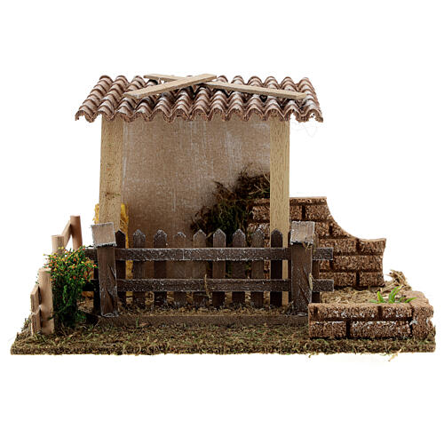 Straw barn and fence 13x19x15 cm nativity scenes 8-10 cm 3