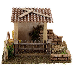 Étable paille et clôture 15x20x15 cm crèche 8-10 cm