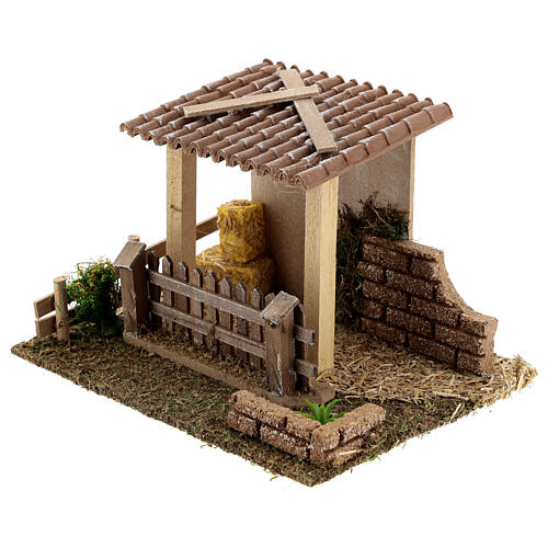 Stable with straw fence, 15x20x15 cm 8-10 cm nativity 2