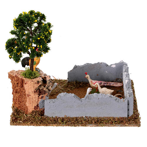 Chicken coop with tree lemons nativity scene 8-12 cm 19x17x15 cm 4