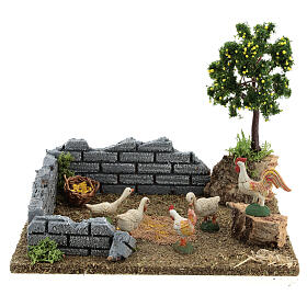 Maisons, milieux, ateliers, puits: Poulailler avec citronnier crèche 8-12 cm 20x15x15 cm