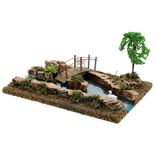 Trecho de rio com ponte e animais para presépio altura média 6-8 cm, medidas: 12x26x18 cm 4