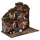 Complete Neapolitan Nativity Scene red bricks sheeps lights and fountain 45x50x30 cm for figurines of 8 cm average height s5