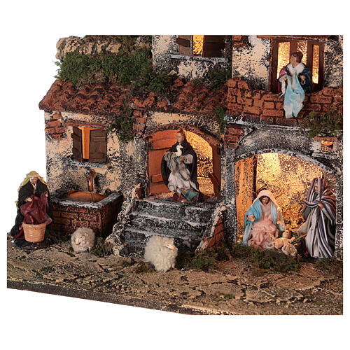 Pueblo Nápoles completo ladrillos rojos ovejas luces fuente 45x50x30 estatuas 8 cm 4