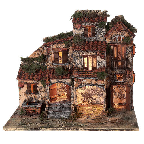 Pueblo Nápoles completo ladrillos rojos ovejas luces fuente 45x50x30 estatuas 8 cm 6