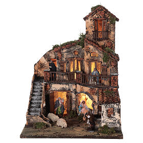 Complete Neapolitan Nativity Scene lights fountain three levels 40x40x30 cm for figurines of 8 cm average height