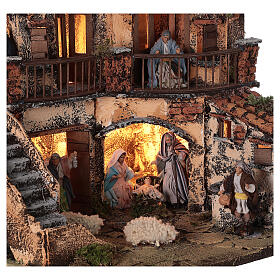 Complete Neapolitan Nativity Scene lights fountain three levels 40x40x30 cm for figurines of 8 cm average height