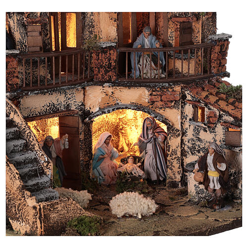Complete Neapolitan Nativity Scene lights fountain three levels 40x40x30 cm for figurines of 8 cm average height 2