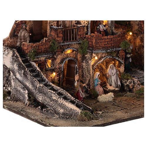 Complete Neapolitan Nativity Scene with lights fountain and balconies 40x60x35 cm for figurines of 8 cm average height 4
